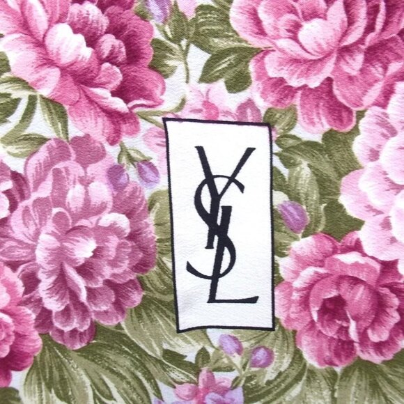 Authentic YVES SAINT LAURENT Floral scarf silk [Used] - Picture 7 of 8